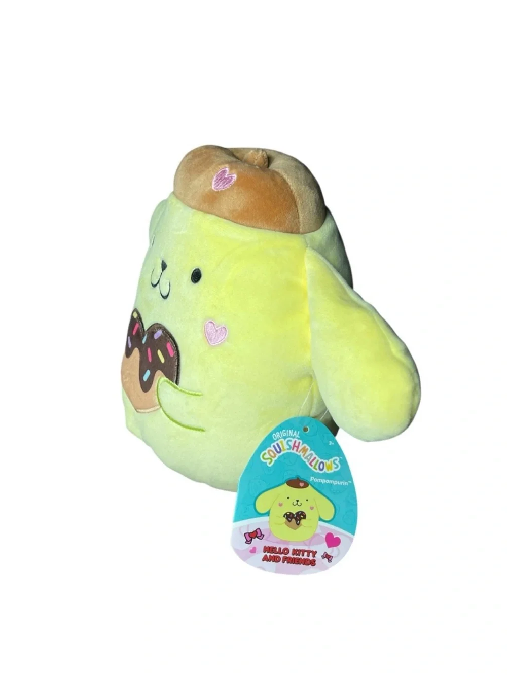 Sanrio Squishmallows Pompompurin Style Green Plush Toy with Heart Donut